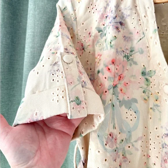 Beautiful Solitaire Floral Eyelet 95% Cotton Button Down Dress with Belt size S - Picture 4 of 7